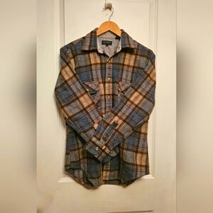 Button Up Board Shirt Wool Plaid Red 70s VTG Long Sleeve Flannel ENRO MED